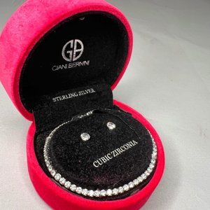 Giani Bernini Set Cubic Zirconia Tennis Bracelet & Stud Earrings in Sterling NIB